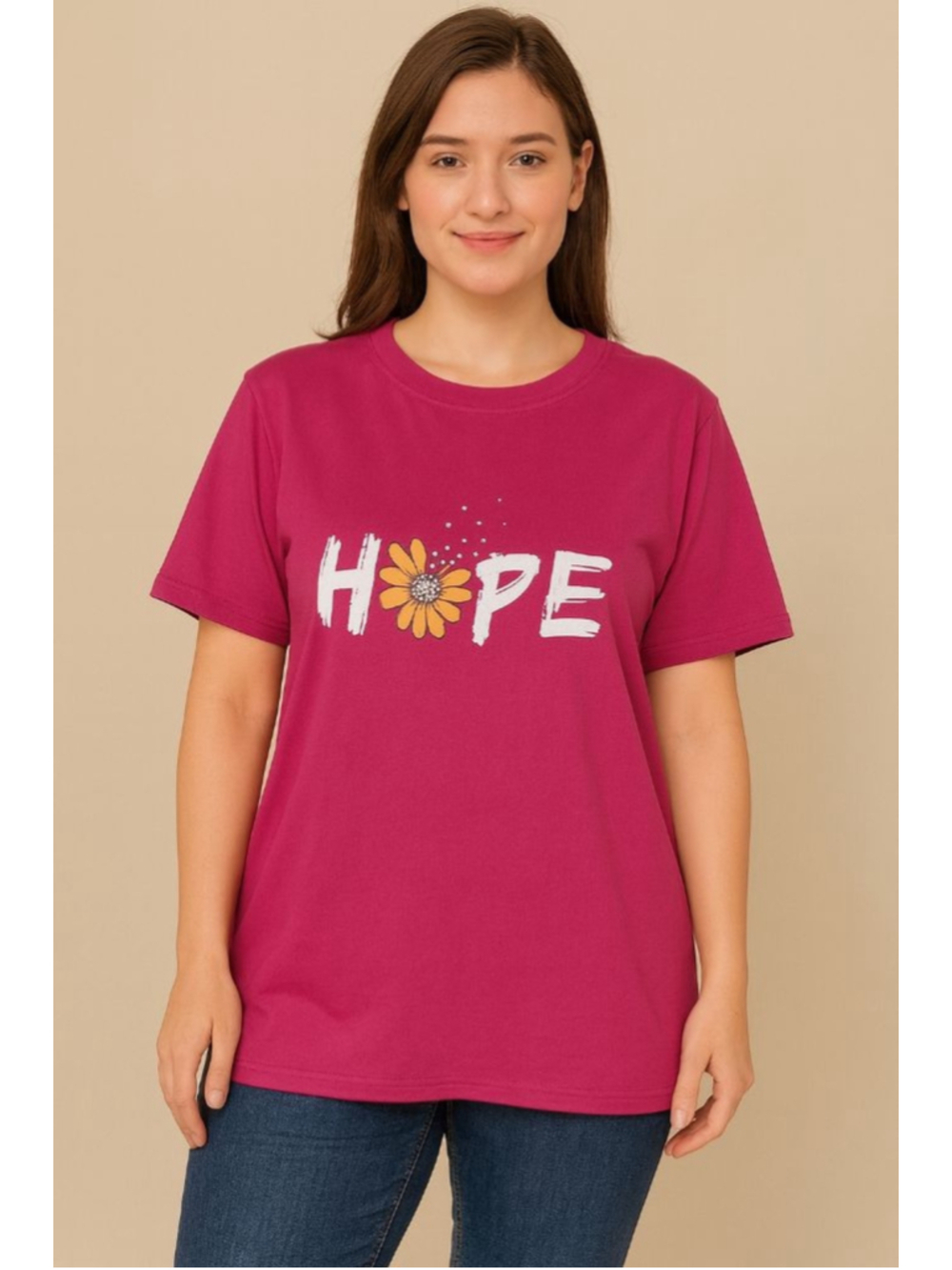 Women's Hope Graphic Tee – Pink Daisy Print, Size Small/4